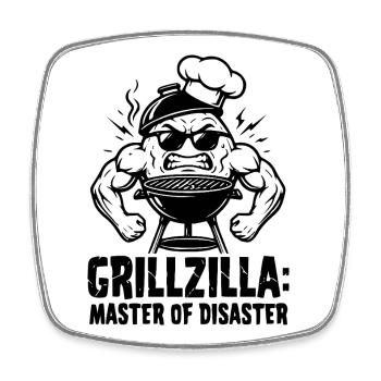 BBQ Grillmeister GRILLZILLA, Funny BBQ Hoodie - Square fridge magnet - white - Front