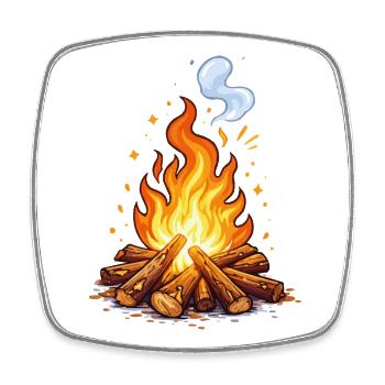 Flamme de dessin animé autour du feu de camp - Magnet carré - blanc - Devant