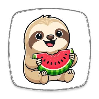 Dessin animé drôle, melon paresseux d’été avec des fruits mignons - Magnet carré - blanc - Devant