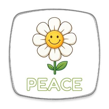 Anti-Kriegs-Friedensblume – Retro Smiley Daisy - Viereckiger Kühlschrankmagnet - Weiß - Vorne