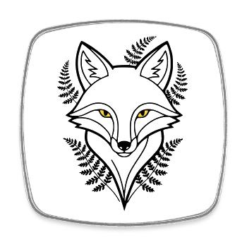 Fuchs Kopf Farn Blätter Tattoo - Viereckiger Kühlschrankmagnet - Weiß - Vorne
