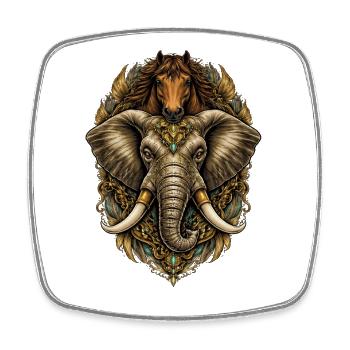 Médaillon ornemental éléphant-cheval - Magnet carré - blanc - Devant