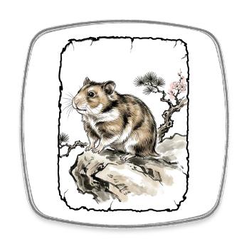 Hamster Kunst Asiatisch - Viereckiger Kühlschrankmagnet - Weiß - Vorne