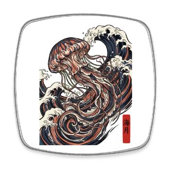 Jellyfish Japanese Ocean - Square fridge magnet - white - Front