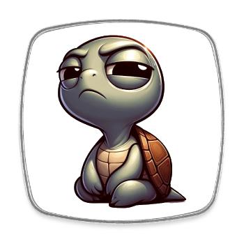 Funny cute skeptical cartoon turtle - Square fridge magnet - white - Front