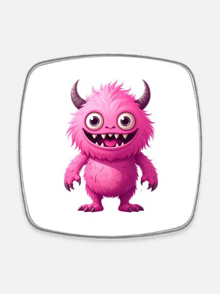 pinkes Monster - Viereckiger Kühlschrankmagnet - Weiß