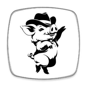 Funny Pig with Hat Cartoon Motif - Square fridge magnet - white - Front