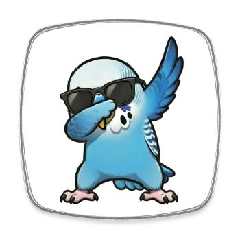 Dabbing Budgie Blue - Square fridge magnet - white - Front