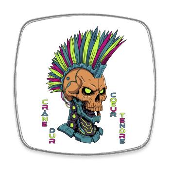 Cyber Skull - Crâne dur, cœur tendre - Magnet carré - blanc - Devant