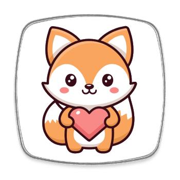 Kawaii Fox at the Heart - Square fridge magnet - white - Front