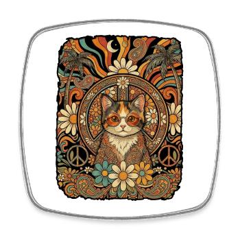 Hippie Katze 60er Love Peace - Viereckiger Kühlschrankmagnet - Weiß - Vorne