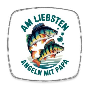 Angeln mit Papa - Viereckiger Kühlschrankmagnet - Weiß - Vorne