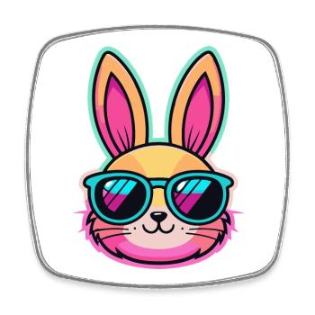 Neonhase mit bunter Brille - Viereckiger Kühlschrankmagnet - Weiß - Vorne