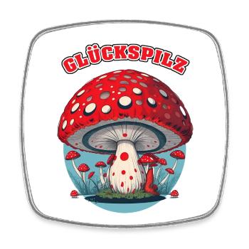 Glückspilz Cartoon Pilz - Viereckiger Kühlschrankmagnet - Weiß - Vorne