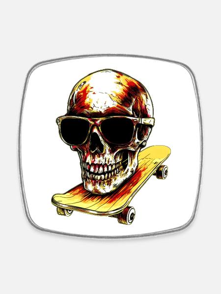 Skull Skateboarder - Square fridge magnet - white