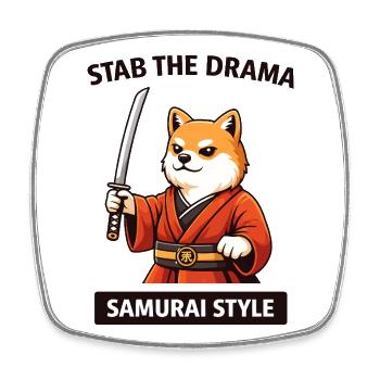 Samurai Shiba: Stab the Drama - Viereckiger Kühlschrankmagnet - Weiß - Vorne