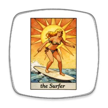 Surfer Girl Vintage Tarot Card - Square fridge magnet - white - Front