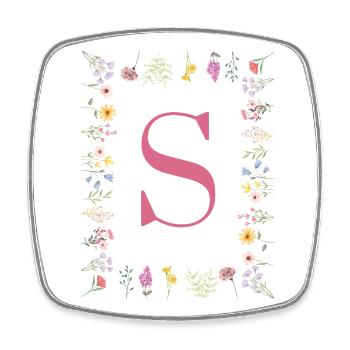 Initial S Blumenmonogramm - Viereckiger Kühlschrankmagnet - Weiß - Vorne