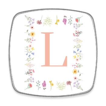 Initiales florales « L », lettres monogrammes - Magnet carré - blanc - Devant