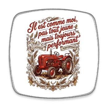Tracteur ancien rouge humour vieux tracteurs rétro - Magnet carré - blanc - Devant