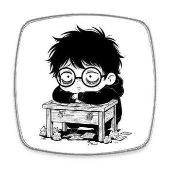 Student Burnout Office Blank Stare - Square fridge magnet - white - Front