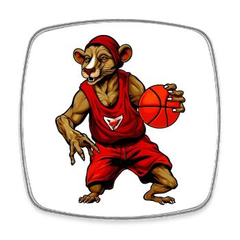 Basketball Ratte - Viereckiger Kühlschrankmagnet - Weiß - Vorne