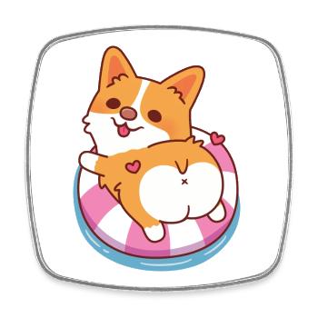 Süßer Corgi entspannt im Pool-Float-Sommer - Viereckiger Kühlschrankmagnet - Weiß - Vorne