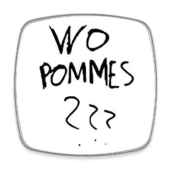 WoPommes – Lustiges Wortspiel Design mit Pommes  - Viereckiger Kühlschrankmagnet - Weiß - Vorne