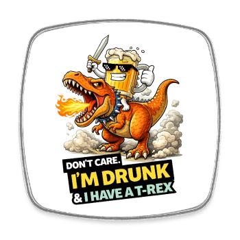 Drunk T-Rex Rider Cartoon - Square fridge magnet - white - Front