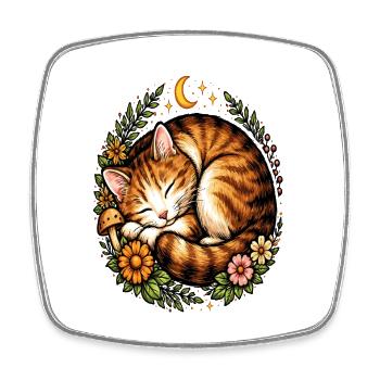 Traumkatze mit einem nachtaktiven Blumenherz - Viereckiger Kühlschrankmagnet - Weiß - Vorne