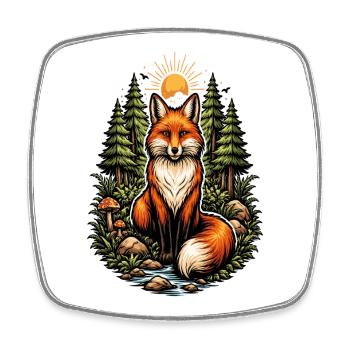 Fuchs im Wald bei Sonnenaufgang - Viereckiger Kühlschrankmagnet - Weiß - Vorne