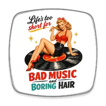 Pin-Up rétro sur disque vinyle : vinyle & rockabilly - Magnet carré - blanc - Devant