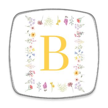 Floral initials "B", letters monogram - Square fridge magnet - white - Front