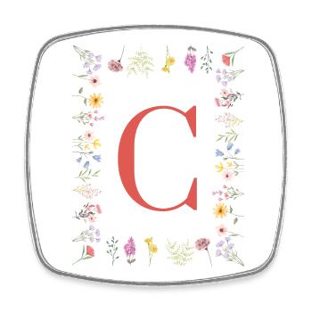 Florale Initialen "C", Buchstaben Monogramm  - Viereckiger Kühlschrankmagnet - Weiß - Vorne
