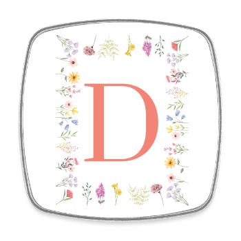 Floral initials "D", letters monogram - Square fridge magnet - white - Front