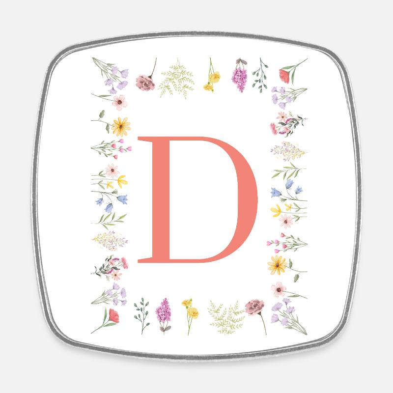 Floral initials "D", letters monogram - Square fridge magnet - white