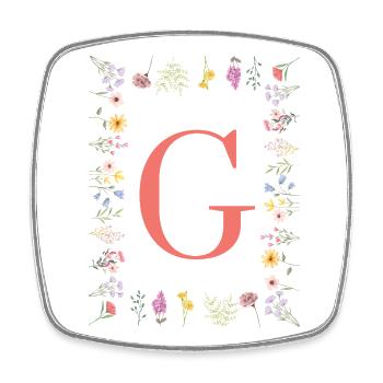 Floral initials "G", letters monogram - Square fridge magnet - white - Front