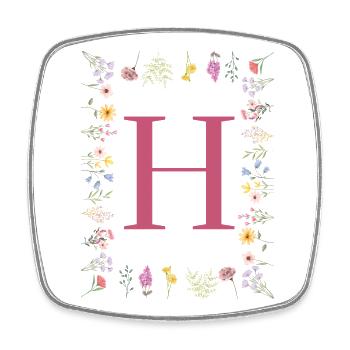 Floral initials "H", letters monogram - Square fridge magnet - white - Front