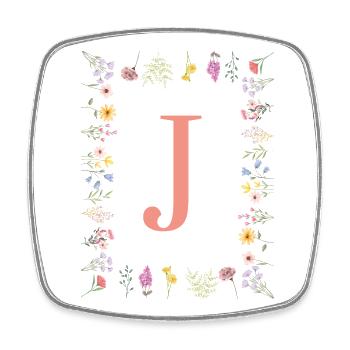 Floral Initials "J", Letters Monogram - Square fridge magnet - white - Front