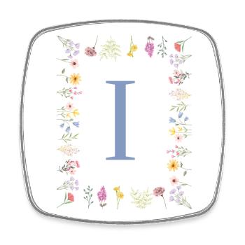 Florale Initial "I" Blumenmonogramm - Viereckiger Kühlschrankmagnet - Weiß - Vorne