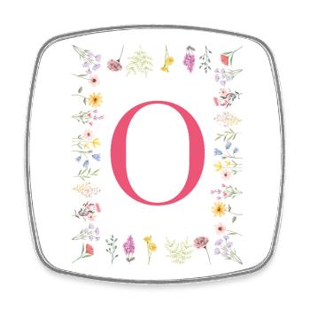 Floral initials "O", letters monogram - Square fridge magnet - white - Front