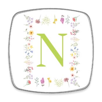 Floral Initials " N ", Letters Monogram - Square fridge magnet - white - Front