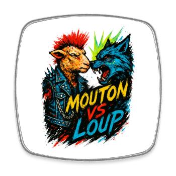 Mouton Punk Contre Loup Féroce - Magnet carré - blanc - Devant