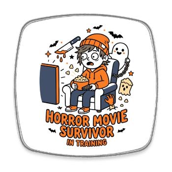 Horror Movie Survivor Training Humor - Square fridge magnet - white - Front