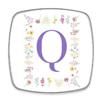 Monogramm "Q", florale Initialen - Viereckiger Kühlschrankmagnet - Weiß - Vorne