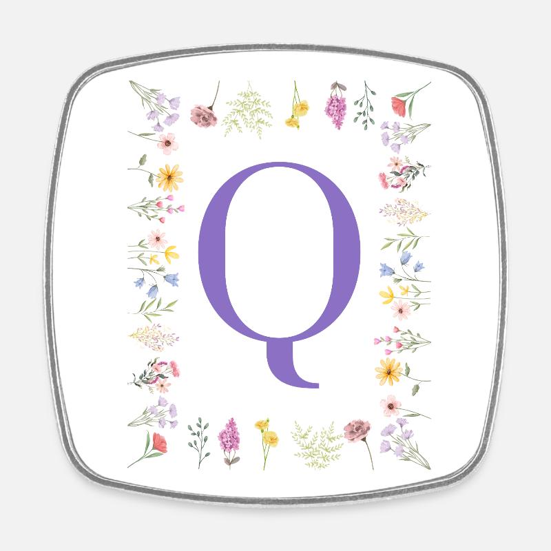 Monogram "Q", floral initials - Square fridge magnet - white