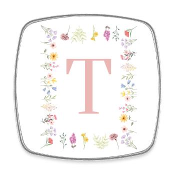 Florale Initialen "T", Buchstaben Monogramm - Viereckiger Kühlschrankmagnet - Weiß - Vorne