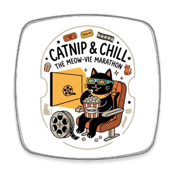 Kino Katze Popcorn 3D Look - Viereckiger Kühlschrankmagnet - Weiß - Vorne