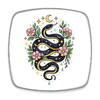 Mystic Snake Flowers, Moon and Stars - Square fridge magnet - white - Front