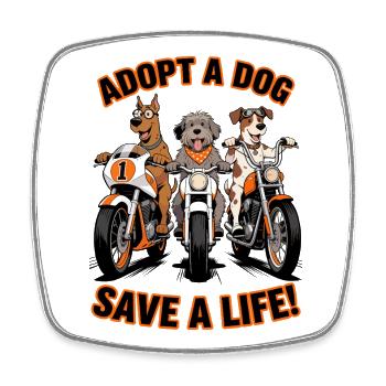Adoptiere einen Hund - Rette ein Leben! Motorrad - Viereckiger Kühlschrankmagnet - Weiß - Vorne